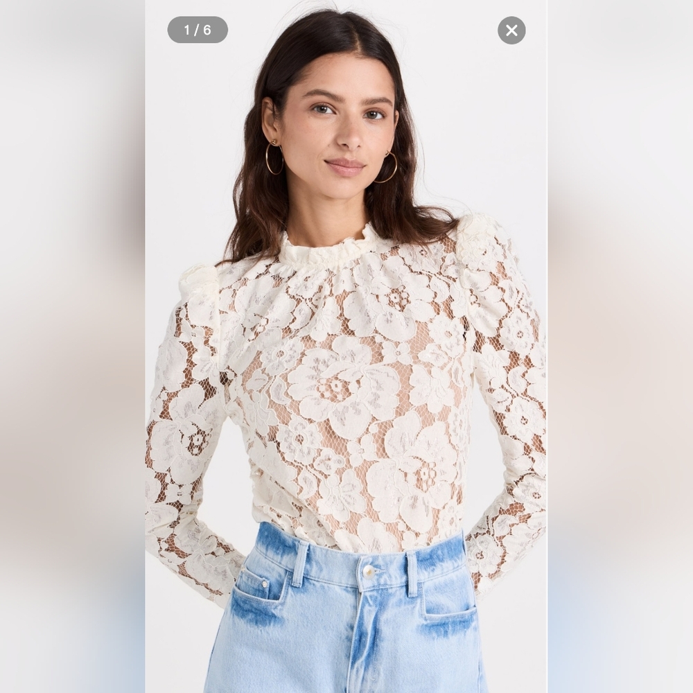 WAYF Puff Sleeve Lace Top